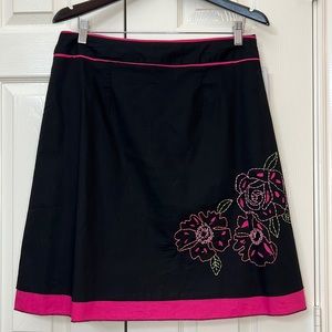 Black and Pink A line skirt Embroidered Flowers lined size 14P